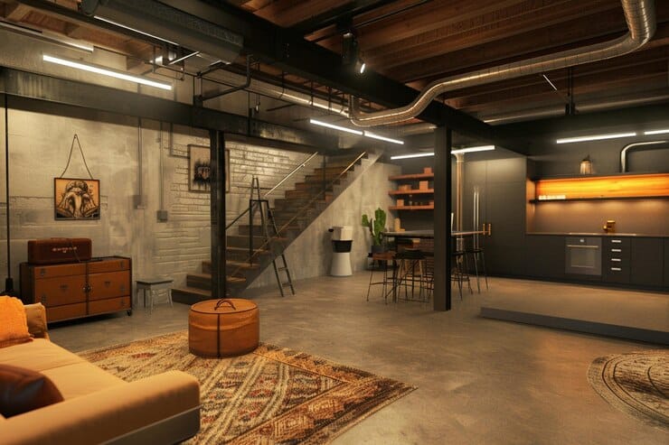 industrialstyle basement with exposed ductwork oct 1022456 172001